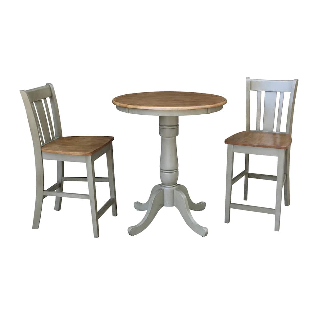 30" Round Pedestal Gathering Height Table With 2 San Remo Counter Height Stools - Set of 3 Pieces