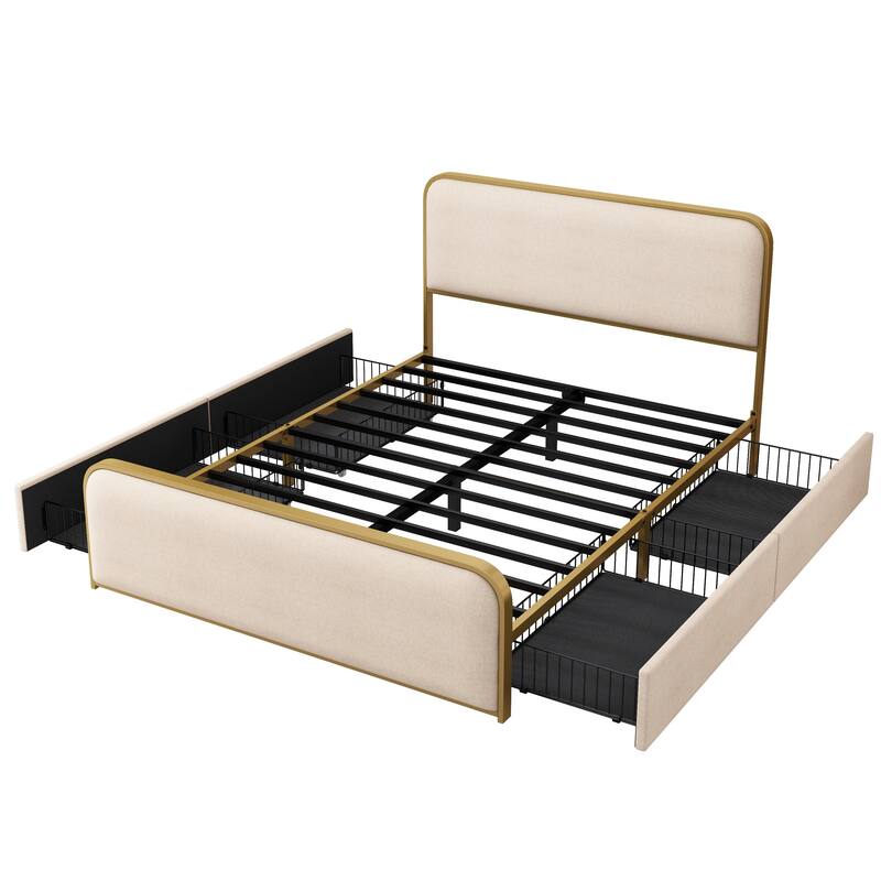 Modern Metal Platform Bed with Curved Upholstered Headboard by Harper&Bright Designs