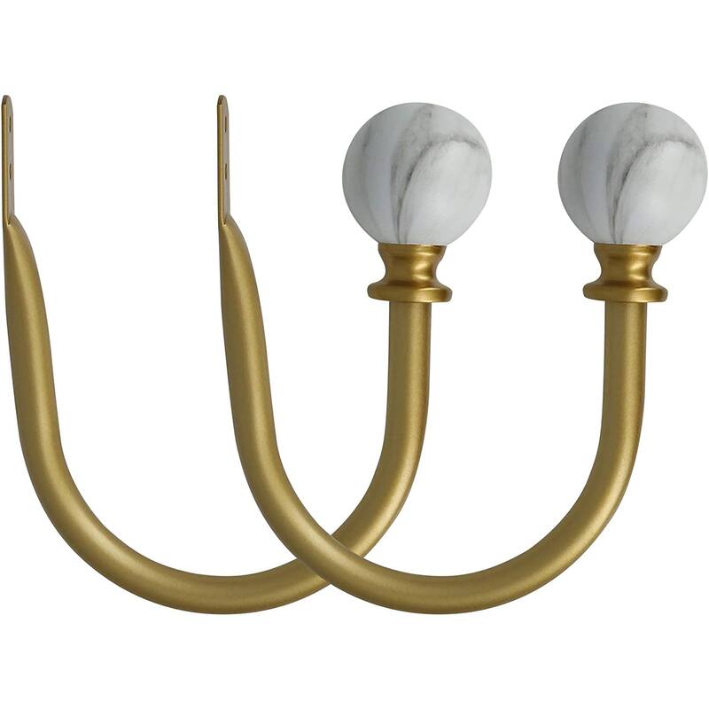 MERIVILLE Set of 2 Decorative White Marble Ball End Window Curtain Holdbacks - Royal Gold - Set of 2