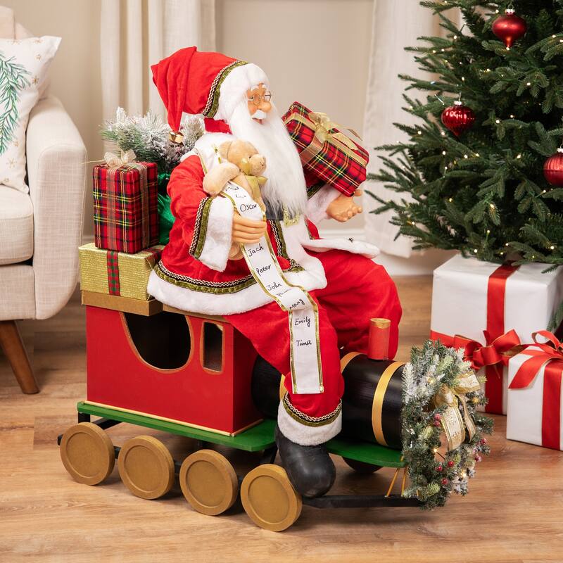 Santa Claus on Locomotive Train Car Christmas Figure - 36"
