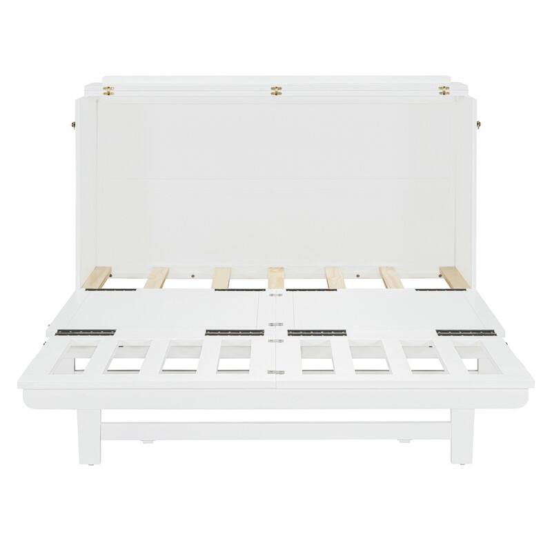 Full/Queen Size Murphy Bed Wall Bed with a Large Storage Drawer, Foldable Murphy Cabinet Bed with USB Ports and Outlets