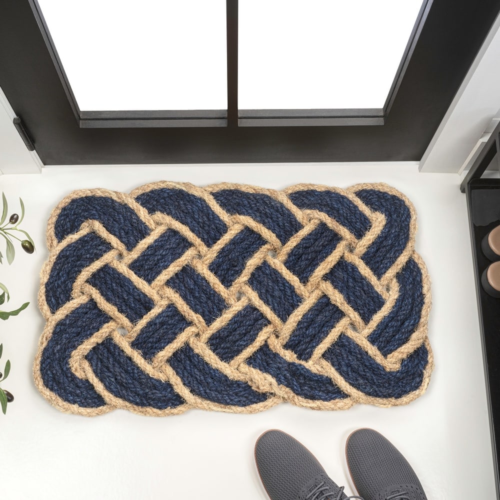 JONATHAN Y Maeve Classic Coastal Scalloped Basketweave Coir Indoor/Outdoor DoorMat