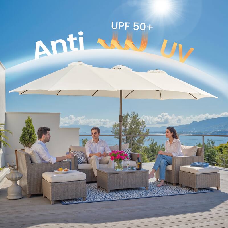 OVIOS 15ft Double-Sided Patio Umbrella with Crank & Weighted Sandbag Base