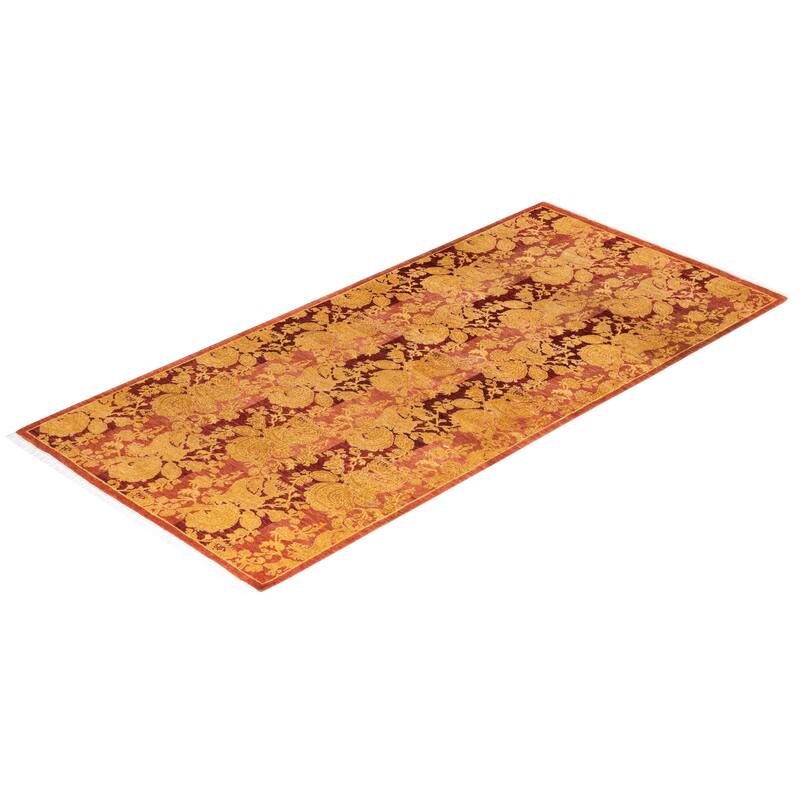 Overton Handknotted Wool Traditional Abstract Pink Runner