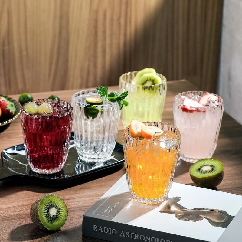 6-Piece Clear Glass Juice Cups 7.9oz Faceted Vintage Glasses for Holiday and Special Occasions - 3.22"W x 4.13" H