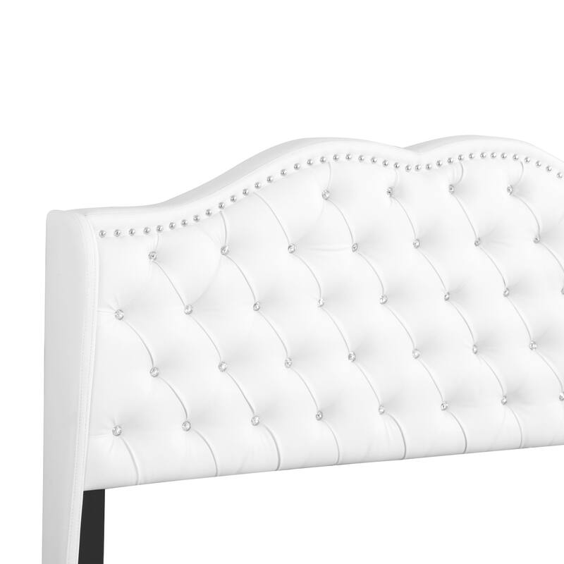 Upholstered Diamond Tufted Panel Queen Bed - 86" - White