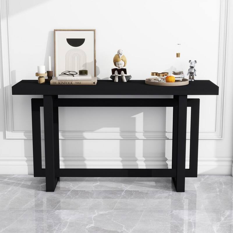 Modern Entryway Console Table with Industrial-inspired Concrete Wood Top, Hallway Foyer Sofa Long Table Entryway Table