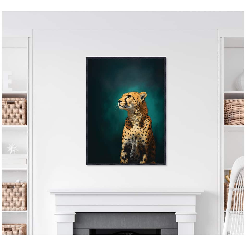 Kate and Laurel Twilight Teal Leopard by The Creative Bunch Studio Framed Canvas Wall Art Print