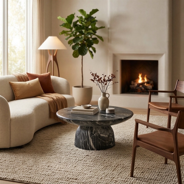 Studio London Maddox Single Round Coffee Table Stone Marble Effect
