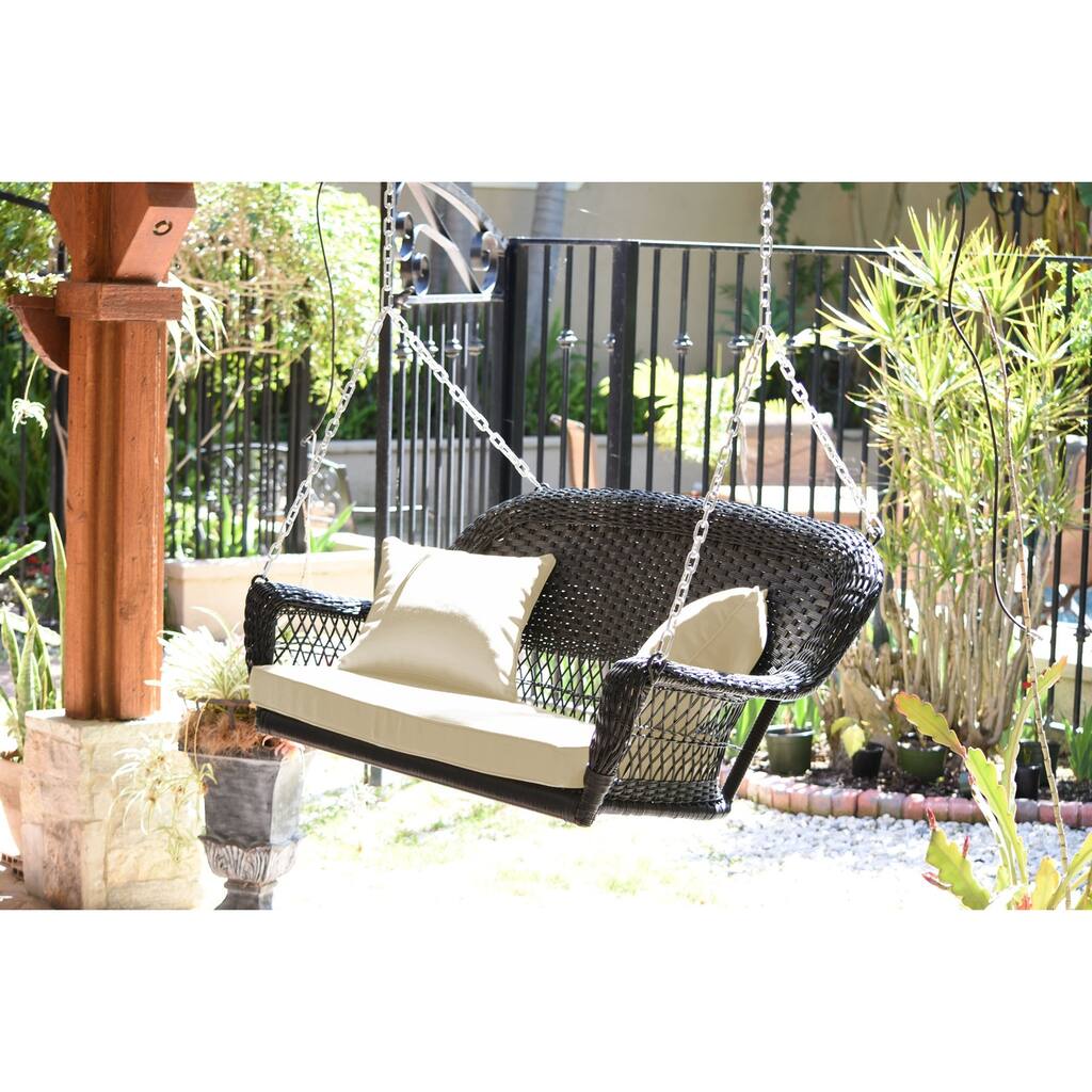28 in. W Brown Cushion in Aluminum Frame Outdoor Porch Swing with CushionGuard and Stand