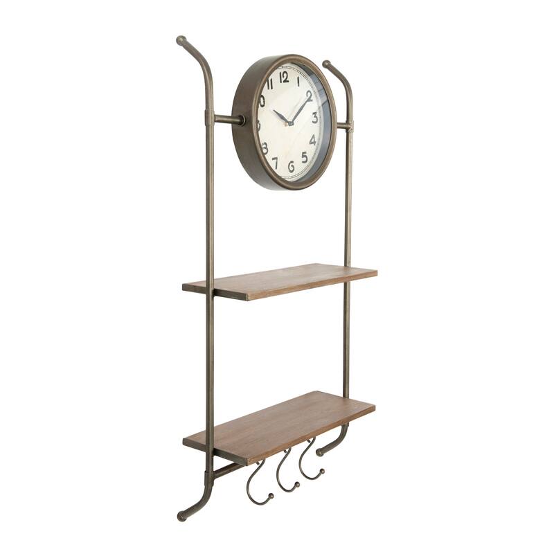 Wall Clock with Shelves and Hooks