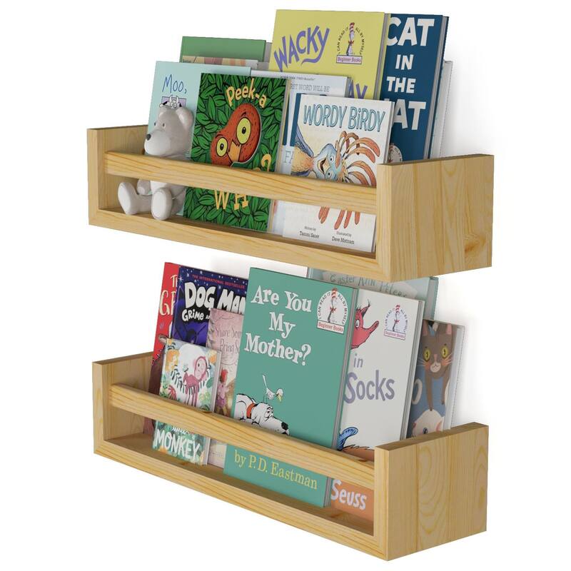 Wallniture Elba Wall Mounted Kids Shelves Nursery Storage Toy Organizer Wood Bookshelf, Set of 2 - N/A