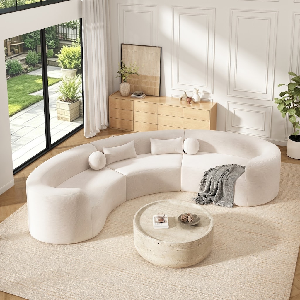153" Curved Chenille Sectional Sofa with Pillows, No Assembly Required