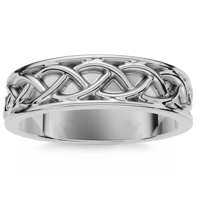 Bliss Diamond Men's 6mm Solid Gold Wedding Band Braided Anniversary Ring - 8 - White