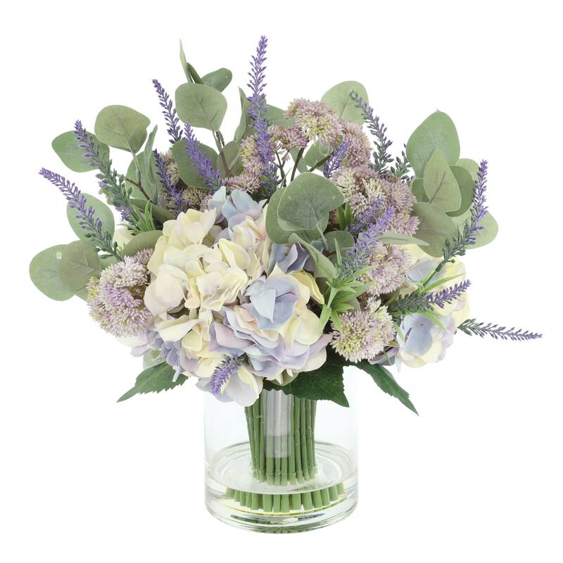 Modern Farmhouse Floral Arrangement with Hydrangeas, Lavender and Sedum