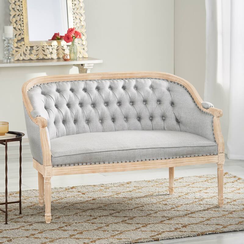 Light Gray Loveseat Sofa Couch Accent Sofa Couch with Scrolled Armrests - Light Gray
