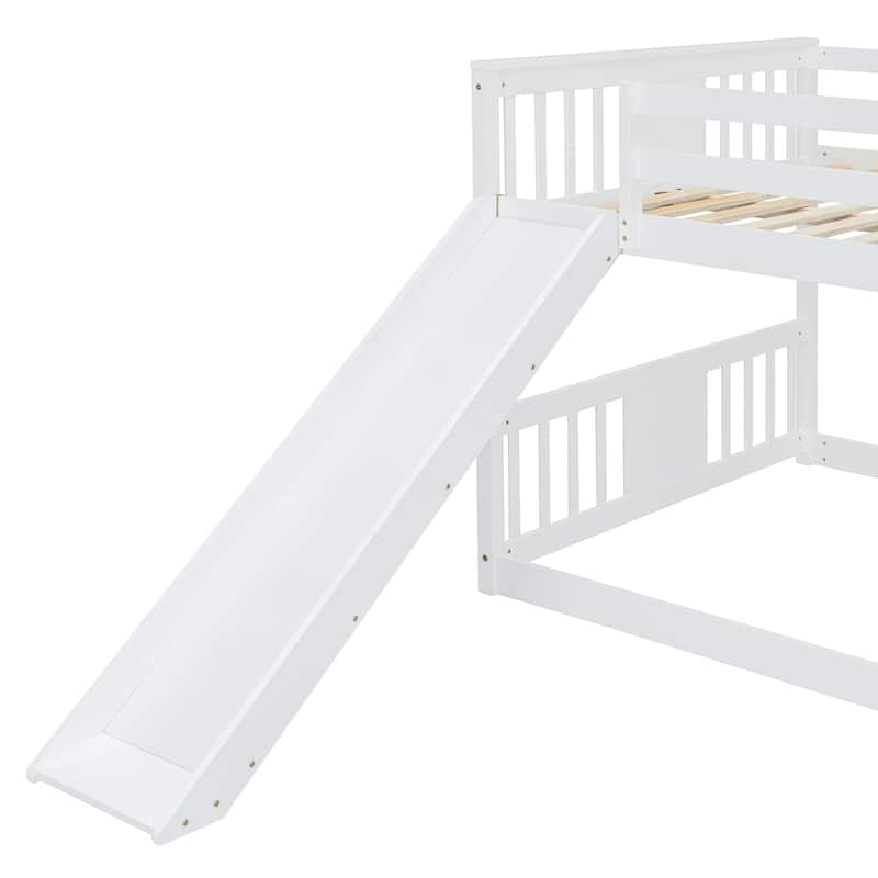 Full Over Full Bunk Bed with Ladder with Slide, White