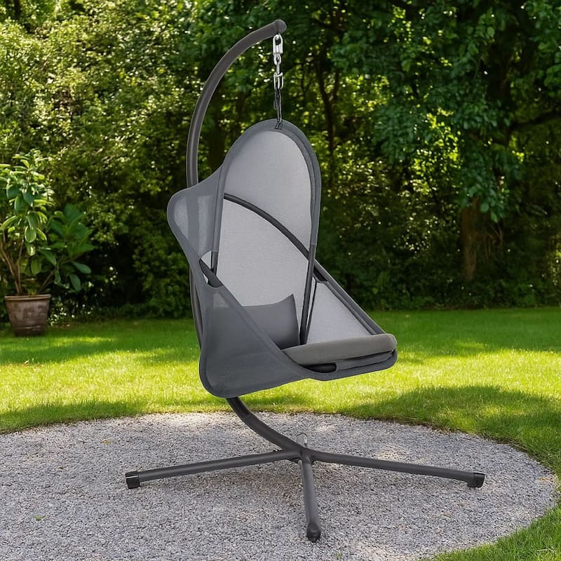Cery Outdoor Egg Swing Chair, Foldable Stand, Dark Gray Cushion