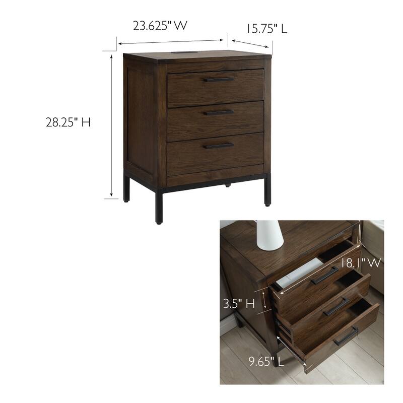 Leick Home Tableau Solid Wood Rustic Modern Three Drawer Nightstand