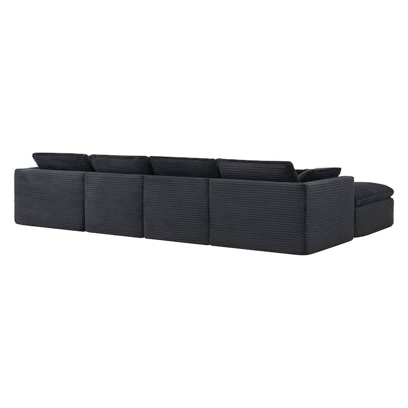 Roomfitters 142"x82" Modular U-Shaped Sectional Sofa with Ottomans, Corduroy Upholstery, Extra Wide Deep Cushions