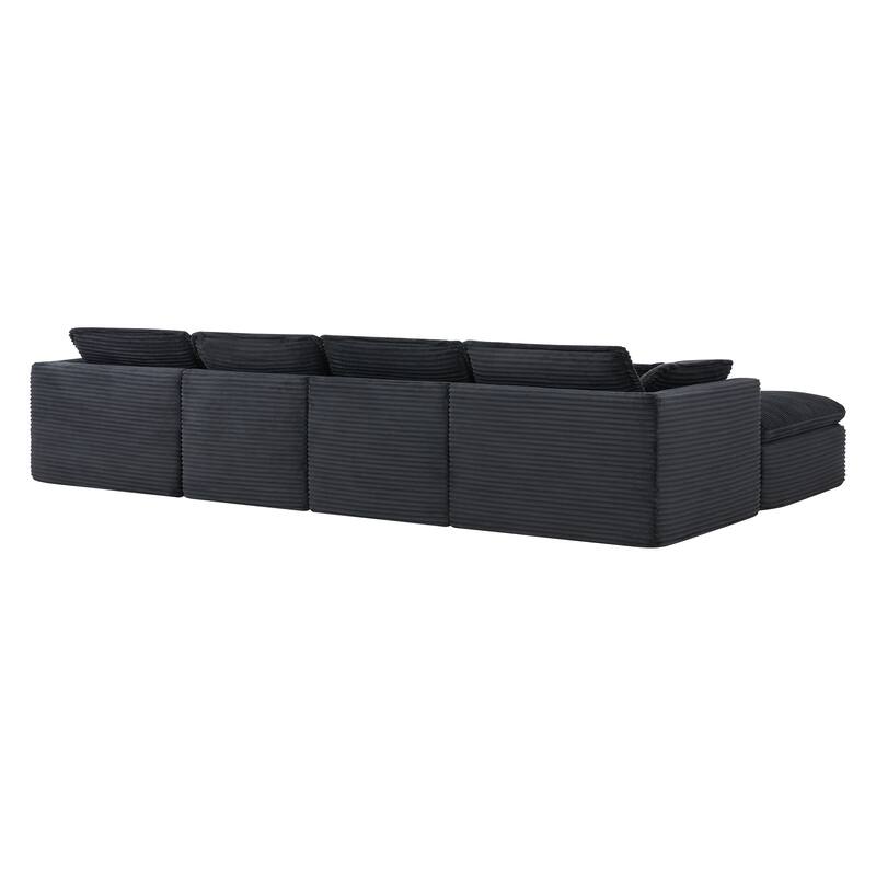 U-Shaped Sectional Sofa Set, Oversized Modular Deep Seat Sofa Corduroy Cloud Like Couch with 2 Movable Ottomans