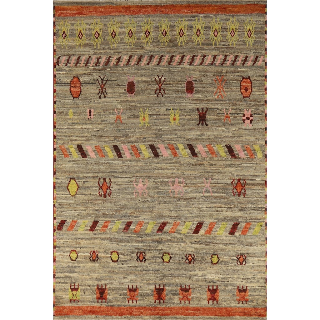 Moroccan Oriental Area Rug Hand-Knotted Tribal Multi-Color Wool Carpet - 6'9" x 9'6"