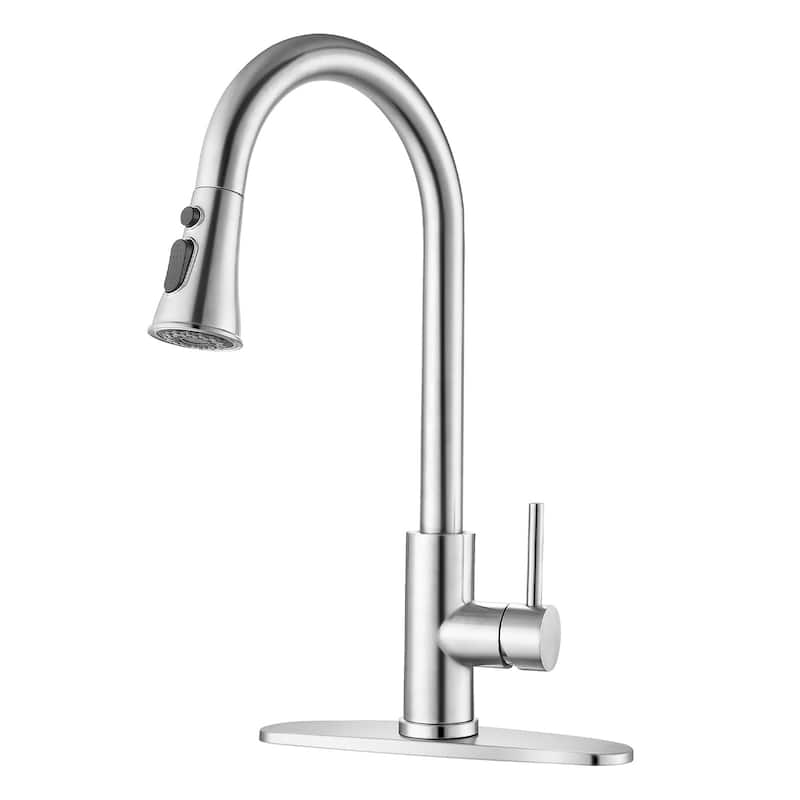 Kitchen Faucets with Pull Down Sprayer, Brushed Nickel, High Arc Single Handle Classic Stainless Steel Sink Faucet 1 Hole - Brushed Nickel