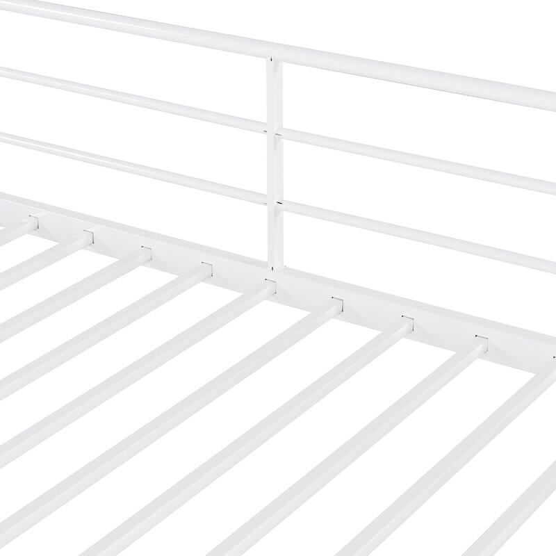 Twin Size Metal Loft Bed with Upper Storage Shelf and Lateral Ladder, White