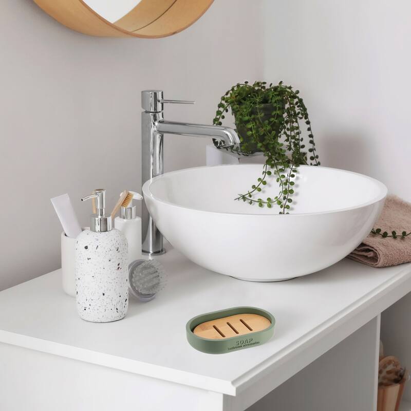 Chic Polyresin Soap Dish with Draining Bamboo Insert - 5 L x 3.4 W x 1 H