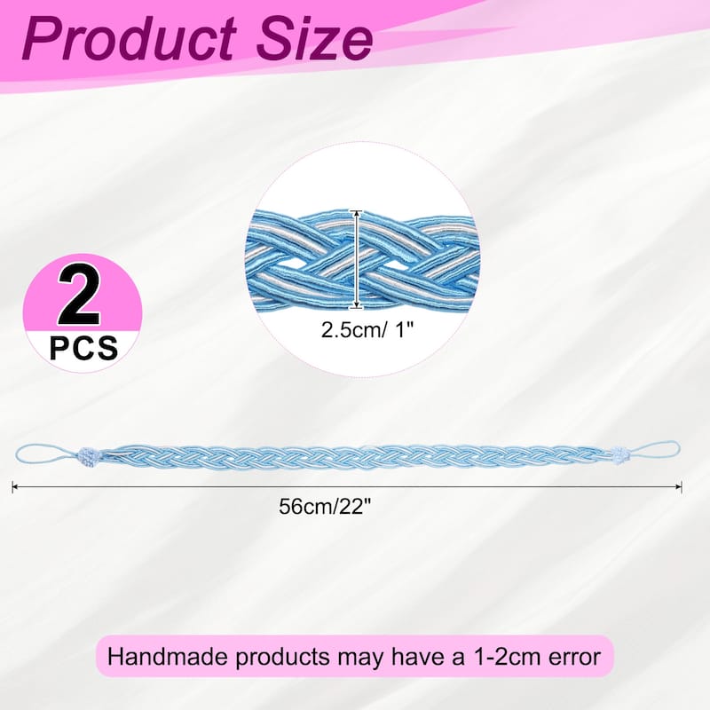 2 Pcs Curtain Tiebacks, Braided Drapery Holdback - Blue - 58cm/23"