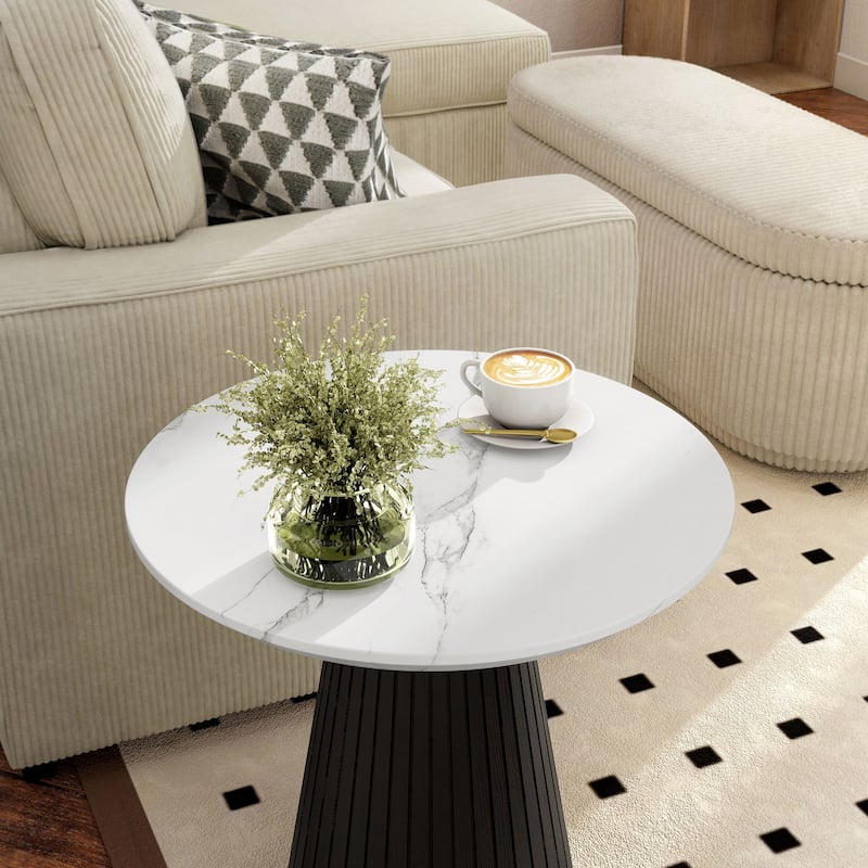Furniture of America Tonix Modern White and Black Round Faux Marble Top End Table