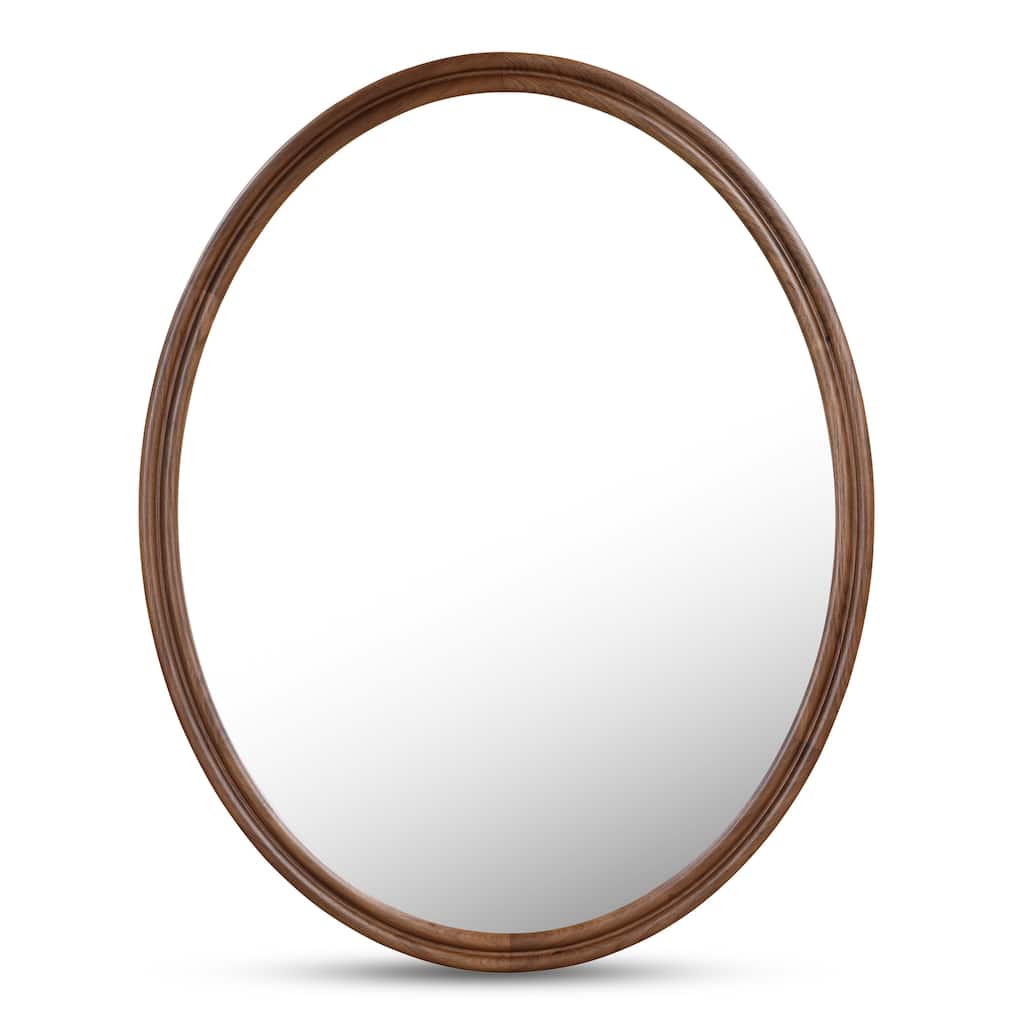 NADAAL STUDIOS Olyen Mirror, Oval Solid Walnut Frame with Double Edge Detail, Natural Walnut
