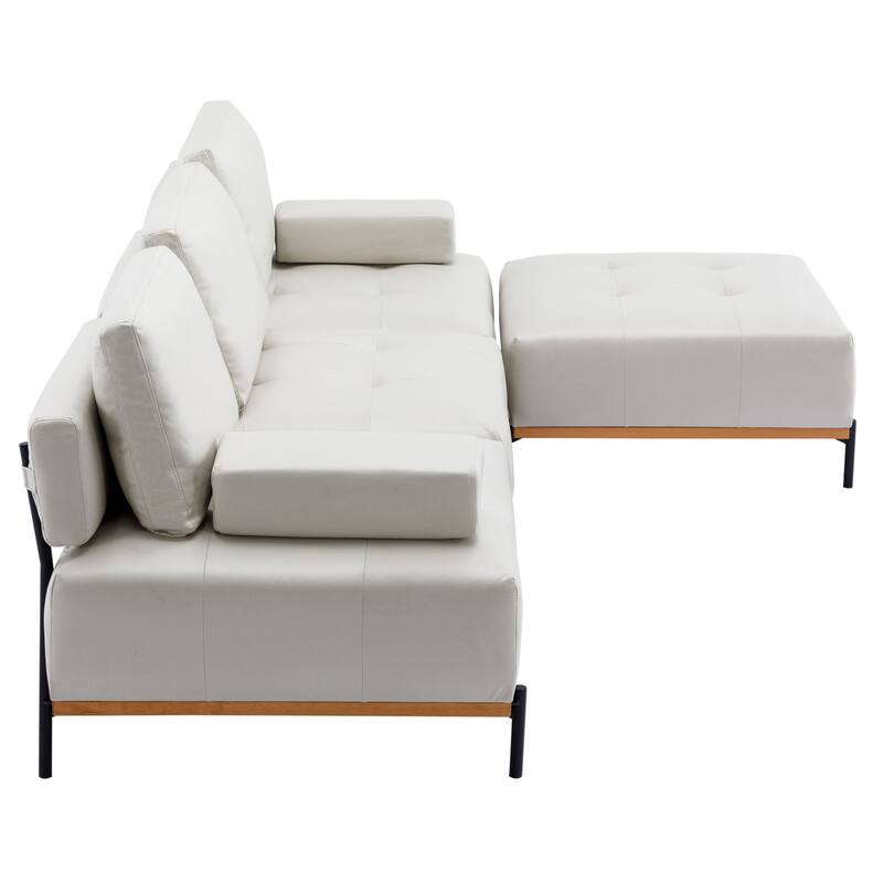 Beige 100.7'' L-Shaped 3 Seat Sectional Sofa Couch with Movable Ottoman and Removable Back Cushions for Living Room