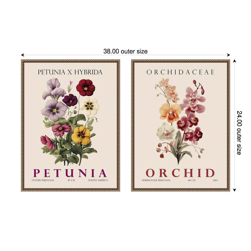 Amanti Art Vintage Orchid Petunia & Hydrangea 2 Piece by Christopher Giampietro Framed Canvas Wall Art - Gold