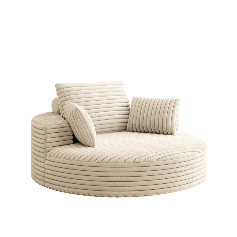 Oversized Swivel Accent Chair, Corduroy Round Lounge Sofa Chair, Upholstered Reading Armchair with Back Cushion & 2 Pillows