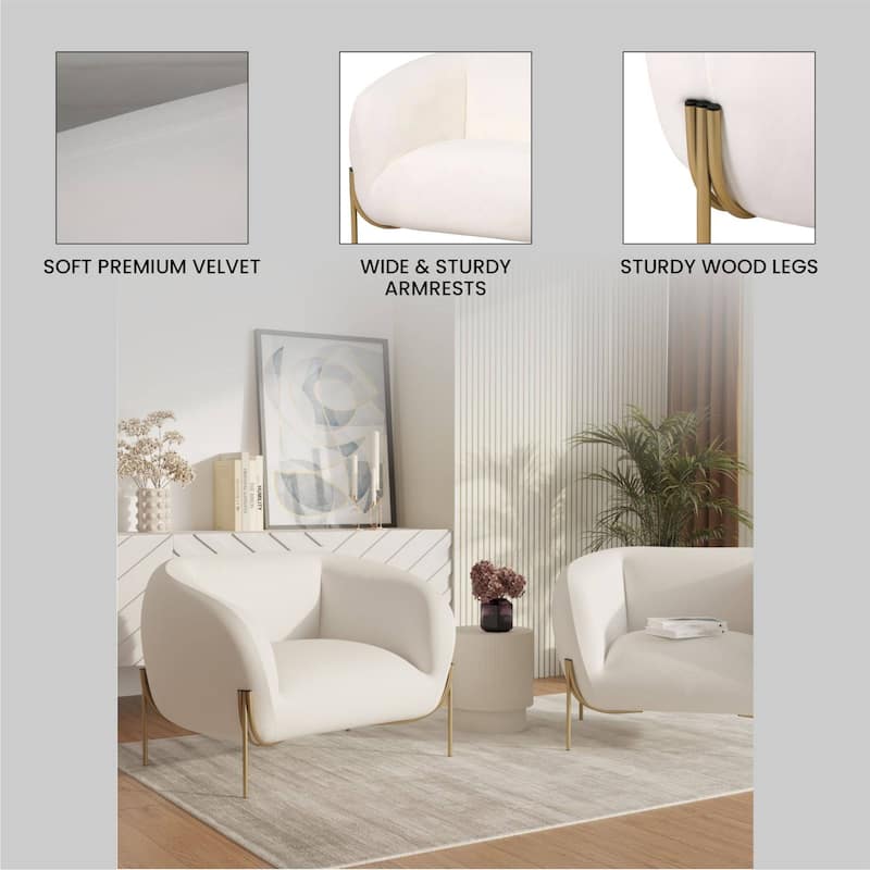 Zuno Mid Century Modern Upholstered Accent Armchair with Gold Metal Base, Plush Foam Cushioning, and Easy Assembly Design