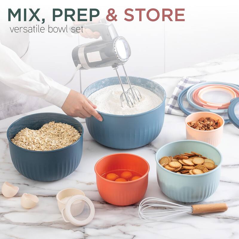 COOK WITH COLOR Prep Bowls with Lids- Wide and Deep Nesting Plastic Small Mixing Bowl Set with Lids, 12 Piece Set - Deep Bowls