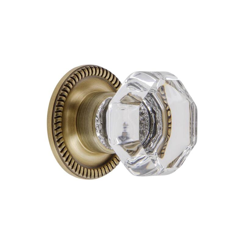Grandeur CHAM-CRYS-KNOB-NEWP Chambord 1-3/8"Faceted Glam Crystal - Vintage Brass