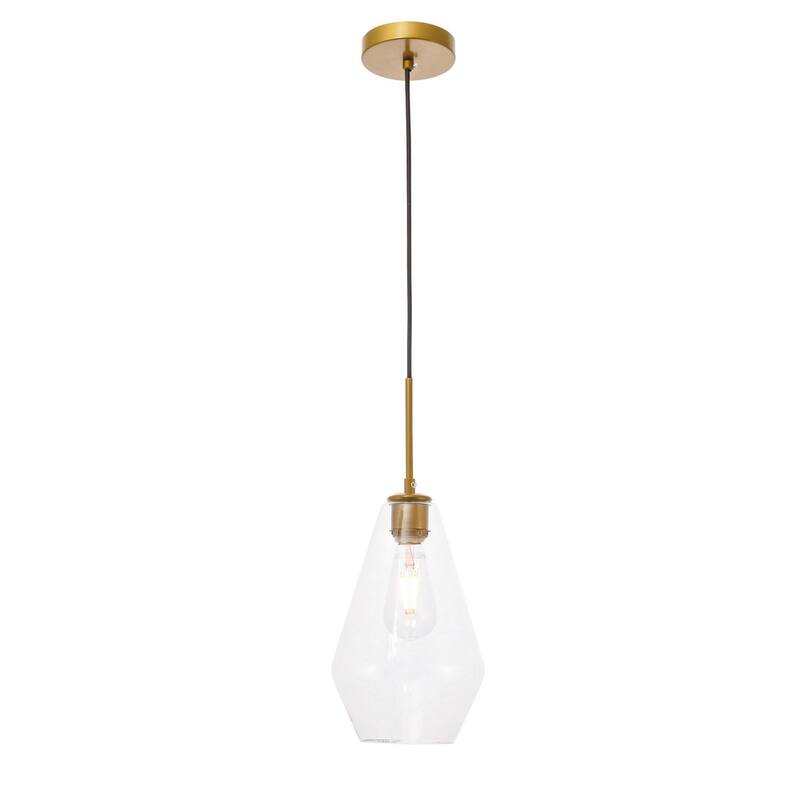 Gerald 1-light Elongated Glass Shade Hanging Pendant Light - 12.2/7.1 - Brass/Clear