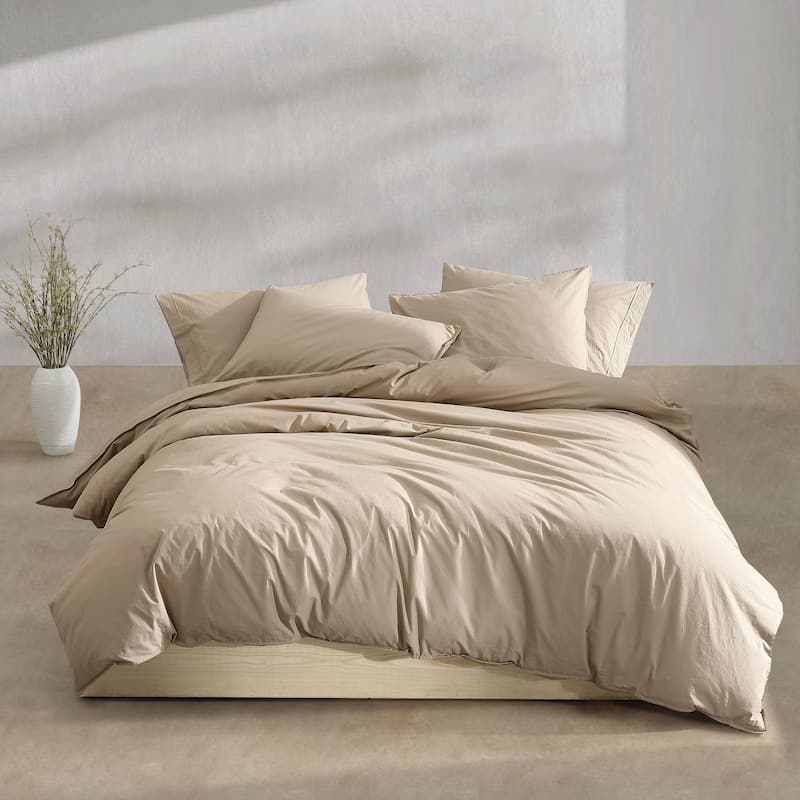 Calvin Klein Washed Percale Solid Cotton Duvet Cover Set
