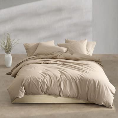 Calvin Klein Washed Percale Solid Cotton Duvet Cover Set