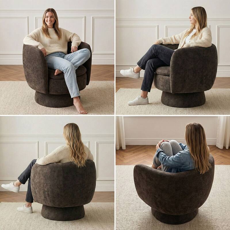 Upholstered Swivel Barrel Accent Chairs(Set of 2)