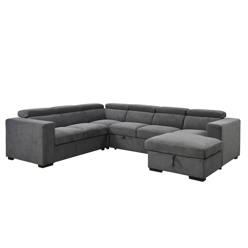 U-Shaped Sectional Sofa with Adjustable Headrest and Storage Chaise