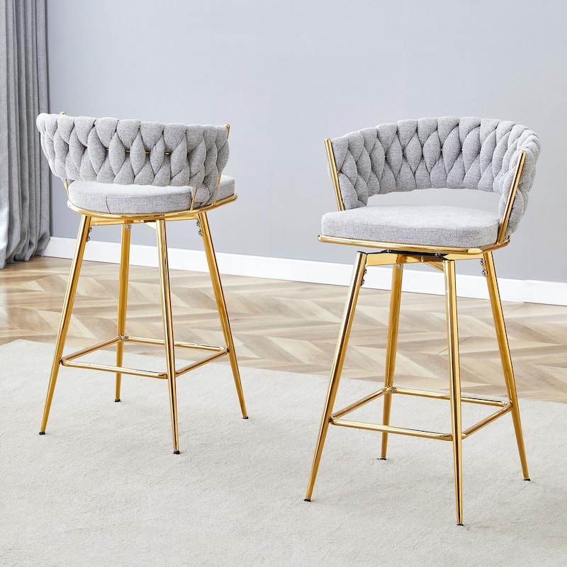 Set of 2 Swivel Bar Stools with Breathable Linen Cushions