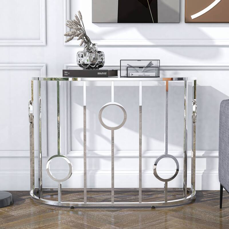Hoop Glam Chrome 42-inch Mirror Sofa Table by Furniture of America - Chrome