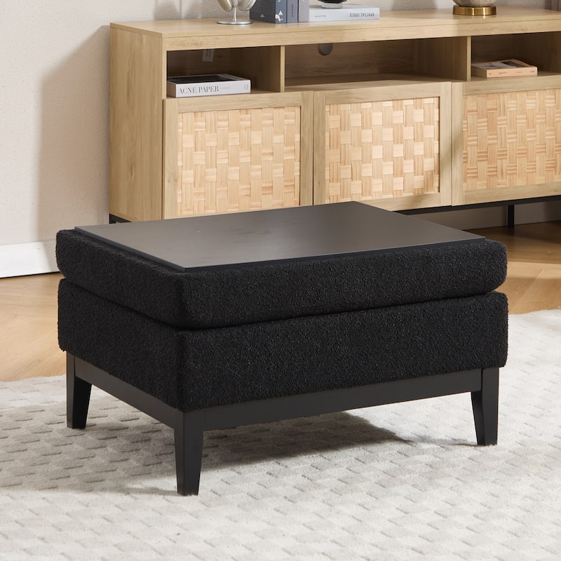 33.9"W Modern Storage Ottoman Bench with Wood Legs