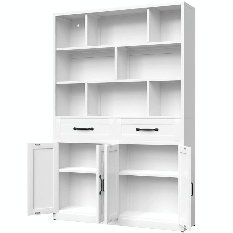 71" Tall Metal Bookcase with 2 Doors, 2 Drawers and Open Shelves