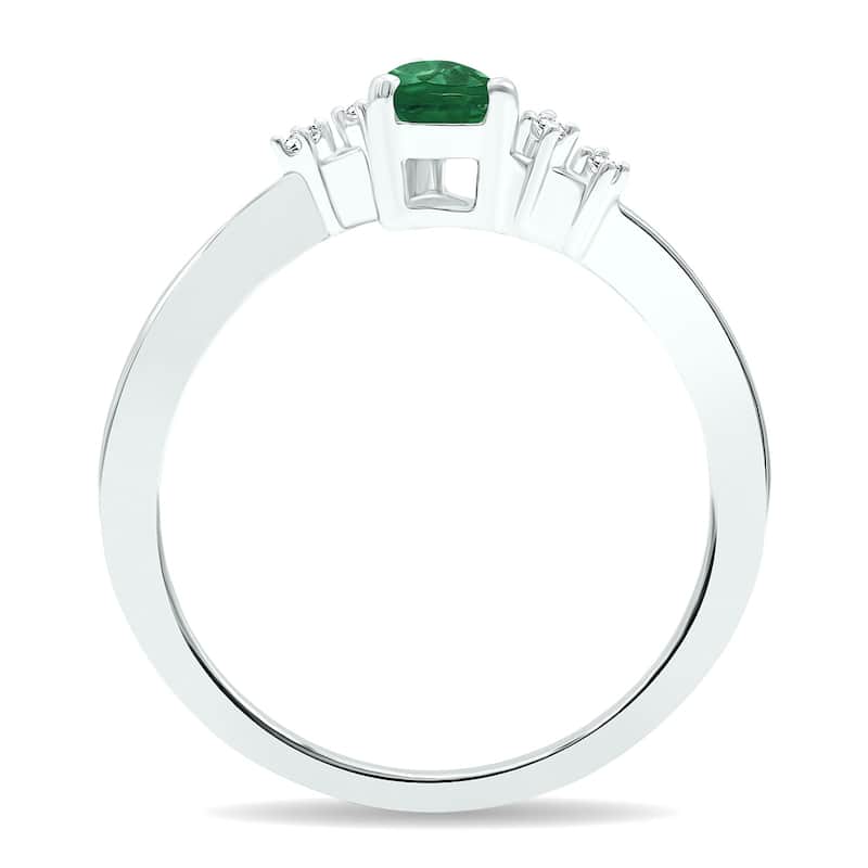 Women's Emerald and Diamond Wave Ring in 10K White Gold