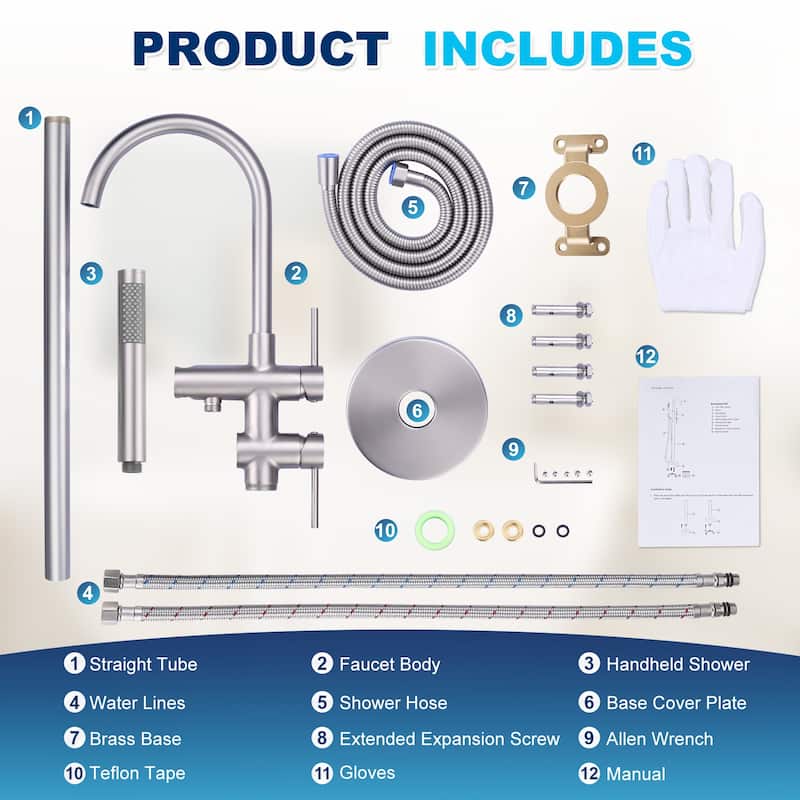 WOWOW Double Handle Freestanding Tub Faucet with Handheld Shower