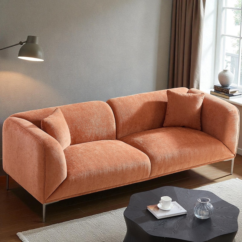 82.6" Modern Curved Boucle Sofa, Thick Cushions & Solid Wood Frame, Cozy Living Room Couch for Reading & Movie Nights